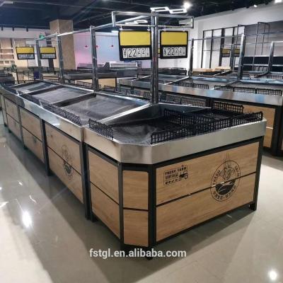 China Mordern Commercial Vegetable and Fruit Display Rack Metal Floor Display Rack Supermarket Used Sectional Display Furniture 5 Sets FV002 for sale