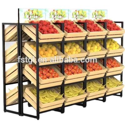 China Competitive Double Sided And Wall Mounted Double Sided Fruit And Vegetable Rack For Supermarket Display Stand for sale