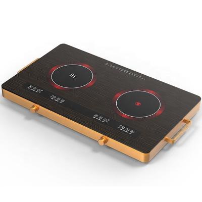 China Hotel Portable Infrared Induction Cooker Price Good Gold Color Housing Cooktop 2 Burner for sale