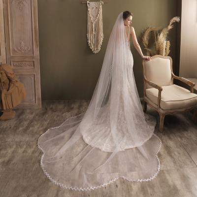 China New Wave Wedding Lace Decoration Long Edge Tuxedo Wedding Dress Headwear Bridal Photo Trailer for sale