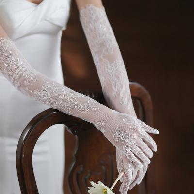 China Wedding Photo Wedding Dress Photo Wedding Jewelry Bridal Stunning Fairy White Lace Tulle Wedding Gloves New Long Gloves for sale