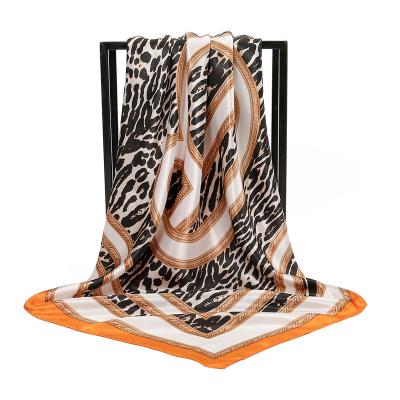 China European and American fashion classic satin scarf leopard print trend large elegant square scarf for sale