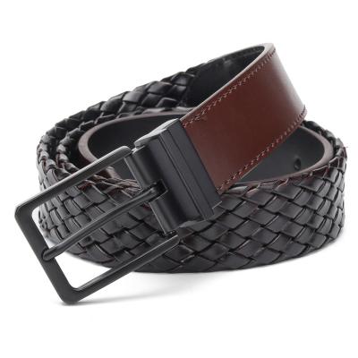 China New men's belt belt woven rotation leather woven buckle shape men and women's double-sided belt for sale