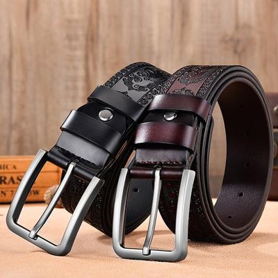 China Embossed New Body Fashion Retro Embossed Casual Belt Men's Soft Leather Belt for sale