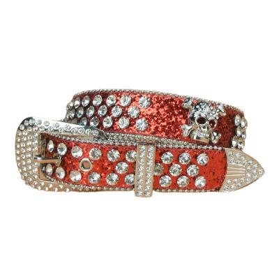 China Diamond Inlaid Skull Stone Rhinestone Belt Women's Outdoor Belt Of The European Style Denim Belt News for sale