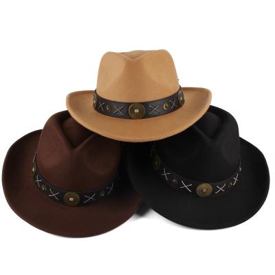 China Fashion\new comfortable\durable polyester cotton jazz felt hat vintage men's and women's western cowboy hat warm windproof hat for sale