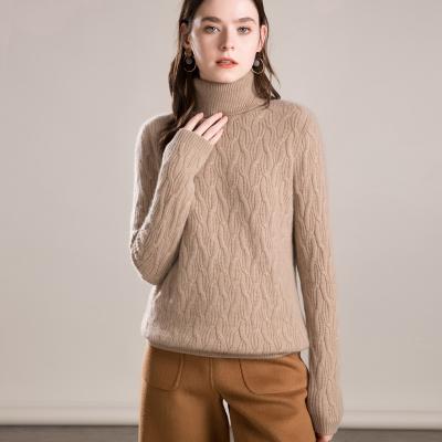 China Anti-Shrink Cable Turtle Neck Women's Sheer Heavy Cashmere Sweater for sale