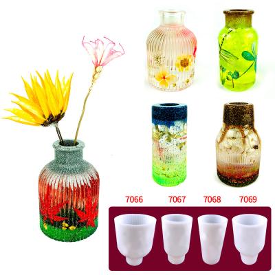 China 7066 Viable Dry Flower Container Vase Silicone Mold Plaster Mold Silicon Concrete Mold For Flower Pot For Epoxy for sale