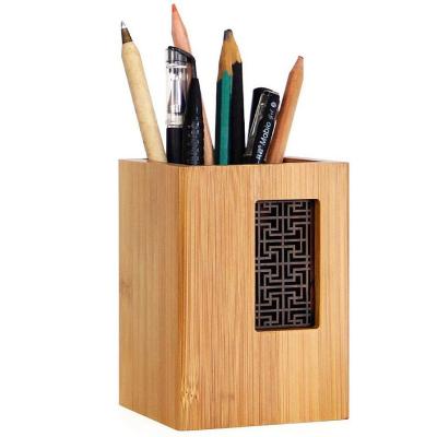 China Creative Japanese Garden Style Morden Design Bamboo Wooden Desk Pen Pencil Holder Stand for Office School for sale