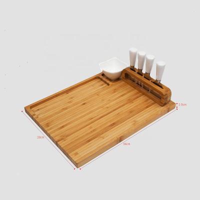 China Eco-Friendly Bamboo Cheese Cutting Board Set With Cutlery Set And Condiment Bowl for sale