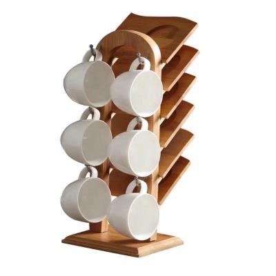 China Eco - Friendly Bamboo Ceramic Coffee Cup Holder With Six Mats for sale