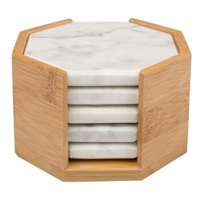 China Sustainable Marble Coasters with Bamboo Stand, Set of 5 for sale