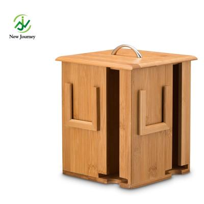 China Recyclable Natural Bamboo Tea Rack Organizer - 4 Sections Storage Rotating Wooden Tea Dispenser Box for sale