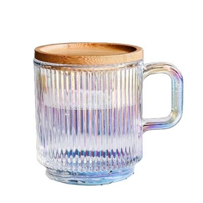 China Viable Glass Coffee Mug With Lid - Vertical Stripes Premium Classic Glass Tea Mug for sale