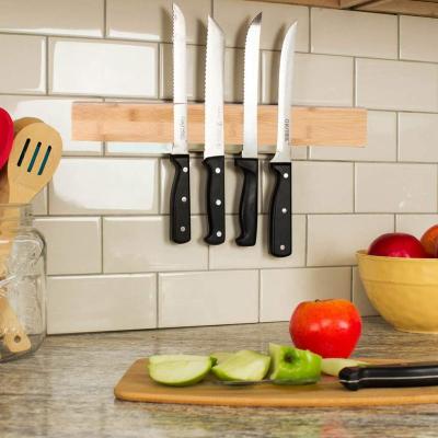 China Sustainable bamboo magnetic knife strip holder for knives, cutlery, scissors, and tools for the kitchen for sale