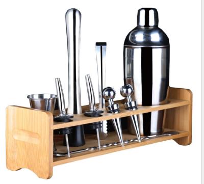 China Viable Bamboo Home Bartender Shaker Bar Tool Bar Set Kit Bar Set Cocktail Rack 10-Piece for sale