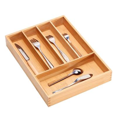 China Sustainable Bamboo Cutlery Tray with 5 Compartment Drawer Dividers Kitchen Organizer for Silverware Flateware for sale