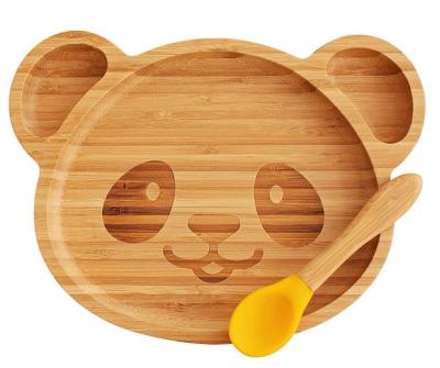 China Panda Design Baby Suction Bamboo Dish, Custom Disposable Round Spoon Set Dish for sale