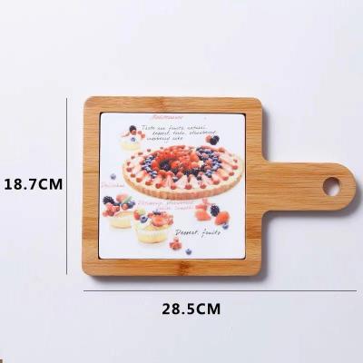 China Sustainable Custom Bamboo Wooden Serving Plate Board For Steak Pizza With Ceramic Board And Cup Saucer for sale