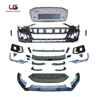 China Plastic PP front bumper RS6 LCI style with grill and rear bumper with tailpipe for Audi A6L S6 C8 2017 2018 2019 rs6 front bumper front lip for sale