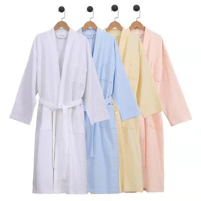 China Wholesale Luxury Custom Hotel Bathrobe Waffle Cotton Bathrobe Mens/Womens Long White Blue Canvas Thermal for sale