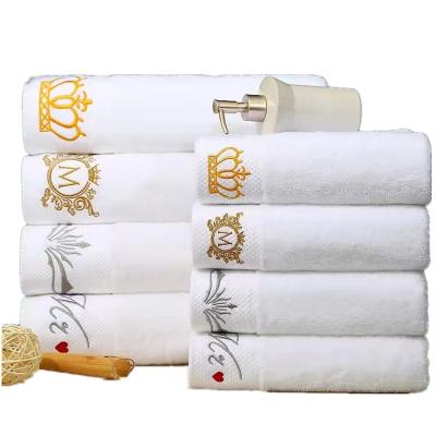 China Compressed Wholesale Custom Copy Embroidered Logo White Hotel /Home Towels Absorbent Luxury 100% Terry Soft Cotton Beach Bath Towels Sets for sale