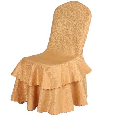 China Double-Layer Skirt Polyester Chair Cover Hotel Banquet Wedding Jacquard Chair Cover Machine Washable Eco-friendly Factory Supply Customized for sale