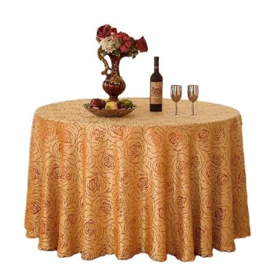 China Factory Luxury 100% Polyester Outdoor Banquet Jacquard Tablecloth Wedding Party Restaurant Used Wholesale Table Cloth 132 Inch Round Size for sale