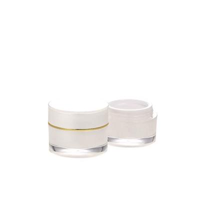 China Cosmetic Round Shape White Empty Acrylic Round Shoulder Acrylic Cream Jar With Gold Or Silver Line for sale