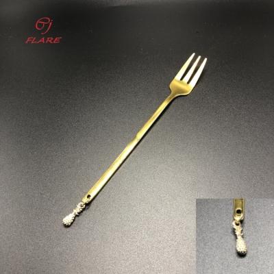 China Long Stainless Steel Fruit Spoon And Fork Sustainable Coffee Stirrer Cherry Strawberry Pineapple Pendant Charm for sale