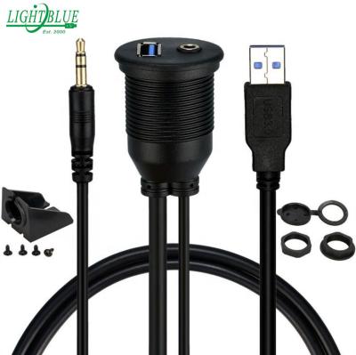 China COMPUTER car boat dash USB3.0 3.5mm flush mount 1/8 panel aux. extension cable lead holder for sale