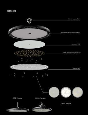 China Warehouse ERP Passed Aluminum+Optical Lens SMD2835 IP65 Linear 100W 150W 200W UFO Led High Bay Light for sale