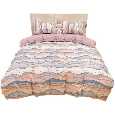 China Anti-Static Luxury Custom Rainbow Stripe Washable Soft Comfortable 4pcs Duvet Covers Flat Fitted Sheet Set for sale