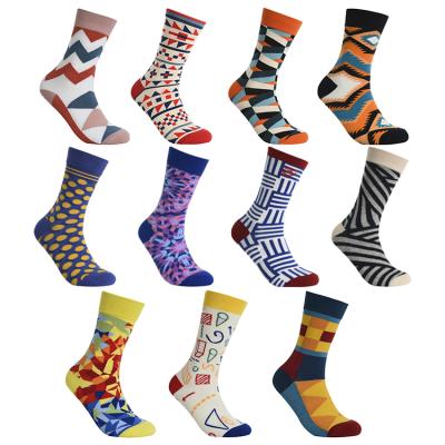 China Down Antibacterial Streetwear 2019 Hot Happy Colorful Funny Cartoon Geometry Hip Hop Men Socks Unisex Cotton Socks for sale