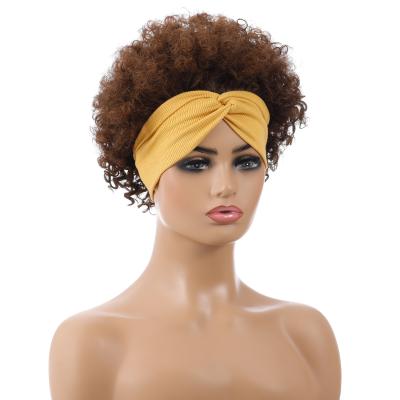 China Super Wave Brown Lace Up Front Wig Short Kinky Curly Hair Women's High Temperature Silk Synthetic Wig for sale