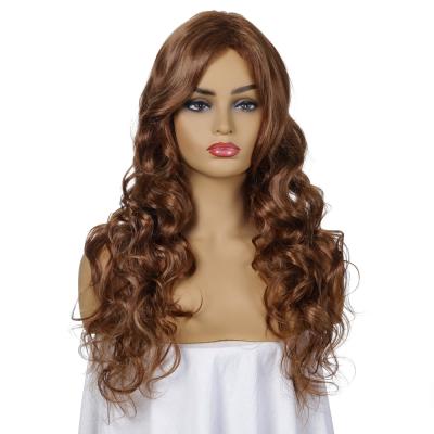 China Hot Selling 20 Inch Long Curl Synthetic Color Women's Brown Heat Resistant Synthetic Wig for sale