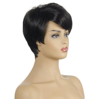 China Regular Wave Black Short Hair Synthetic Wig Suitable For Old Lady Disguise Synthetic Short Hair Wig for sale