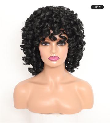 China Curly Afro Kinky Curly Wig With Bangs Hair Black Red Synthetic Shoulder LengthHeat Resistant Fiber For Black Women Africa America for sale