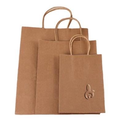 China OEM Factory Recyclable Wholesale Customize Logo Flat Bottom Brown Waterproof Paper Tote Bag With Twist Handle For Shopping /Food for sale