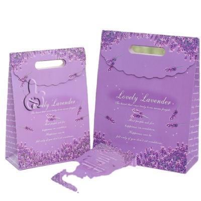 China Factory Direct Wholesale Recyclable Purple Sticky Candy Flip Tote Lavender 2022 Small Gift Paper Bag With Handle for sale