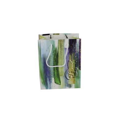 China Watercolor Recyclable Abstract Pattern Small Gift Paper Bag With Handle Direct Wholesale Gift Apparel Packaging Bags for sale