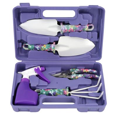 China Purple Gardening Work Tool Kit 10pcs/Set Fruit Tree Shears Grafting Tool Rake Knife Throw Bottle Round And Pointed Shovel for sale