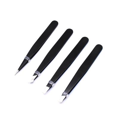 China Popular Hot Selling Customized Black Eyelash Tweezers Eyebrow Makeup Tool Stainless Steel Set Colorful Eyelash Tweezers for sale