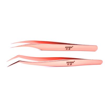 China Cheap Individual Or Volume Eyelash Extension Rose Gold Color New Product Eyelashes Grafting Eyelash Extension Sharp Tweezers for sale