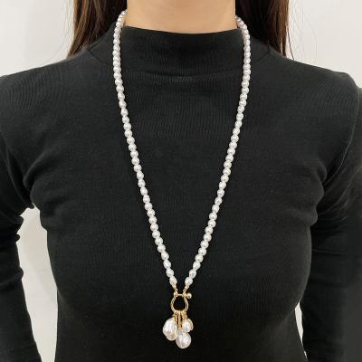 China Wholesale Bulk Lead Free Nickel Free Long Pearl Necklace With Pearl Charms Pendant 28 Inches Long Beaded Necklace For Women for sale