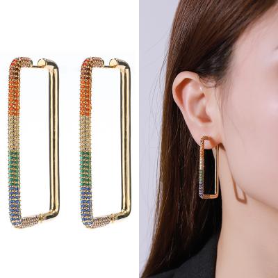 China Big Rectangle Circle Earrings Women Wand Rectangle Zircon Earrings Colorful Punk Lead Free Nickel Free Circle Earrings for sale