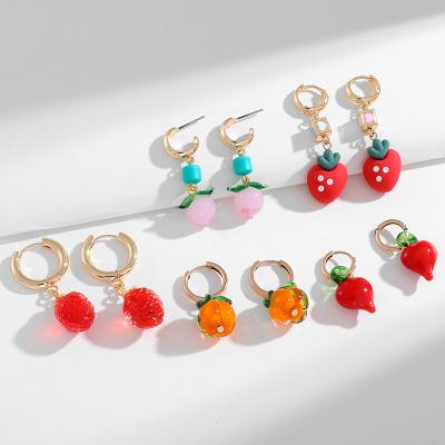 China Lead Free Nickel Free Women Jewelry Tropical Colorful Chandelier Fruit Drop Earring 2023 Summer Circle Huggie Earrings for sale