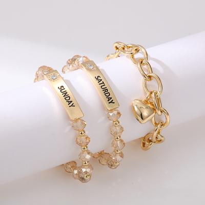 China Wholesale Lead Free Nickel Free Factory Crystal Glass Beads Bracelet Set For Women Female Gold Bar Engraved Bracelet for sale