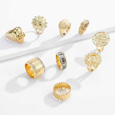 China Environmental Friendly Punk Jewelry Engraved Unique Star Skull Main Gold Rings For Women Thick Gold Vermeil Rings for sale