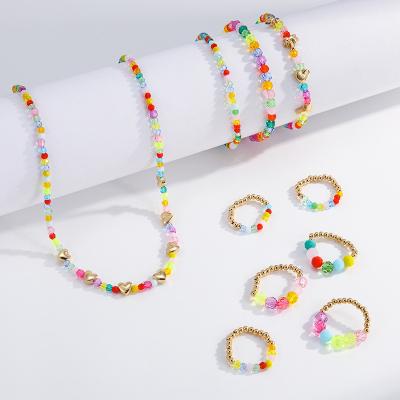 China Fine Jewelry Ring Women Colorful Summer Love Crystal Glass Beads Necklace Bracelet Environmentally Friendly Jewelry Sets For Woman for sale